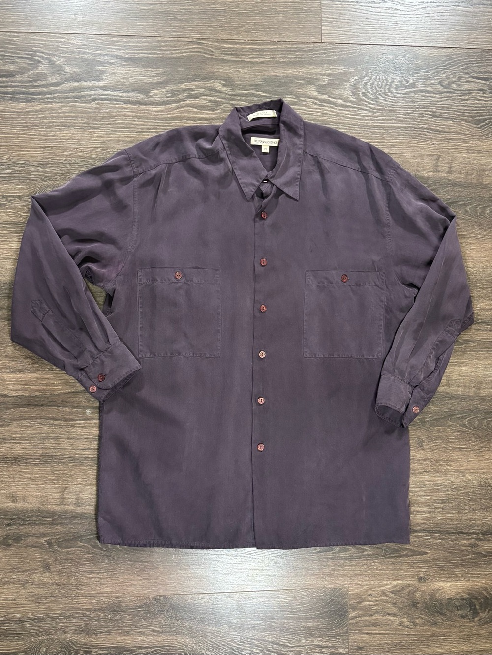 Burma Bibas Deep Purple 100% Silk Butto Up Size Medium